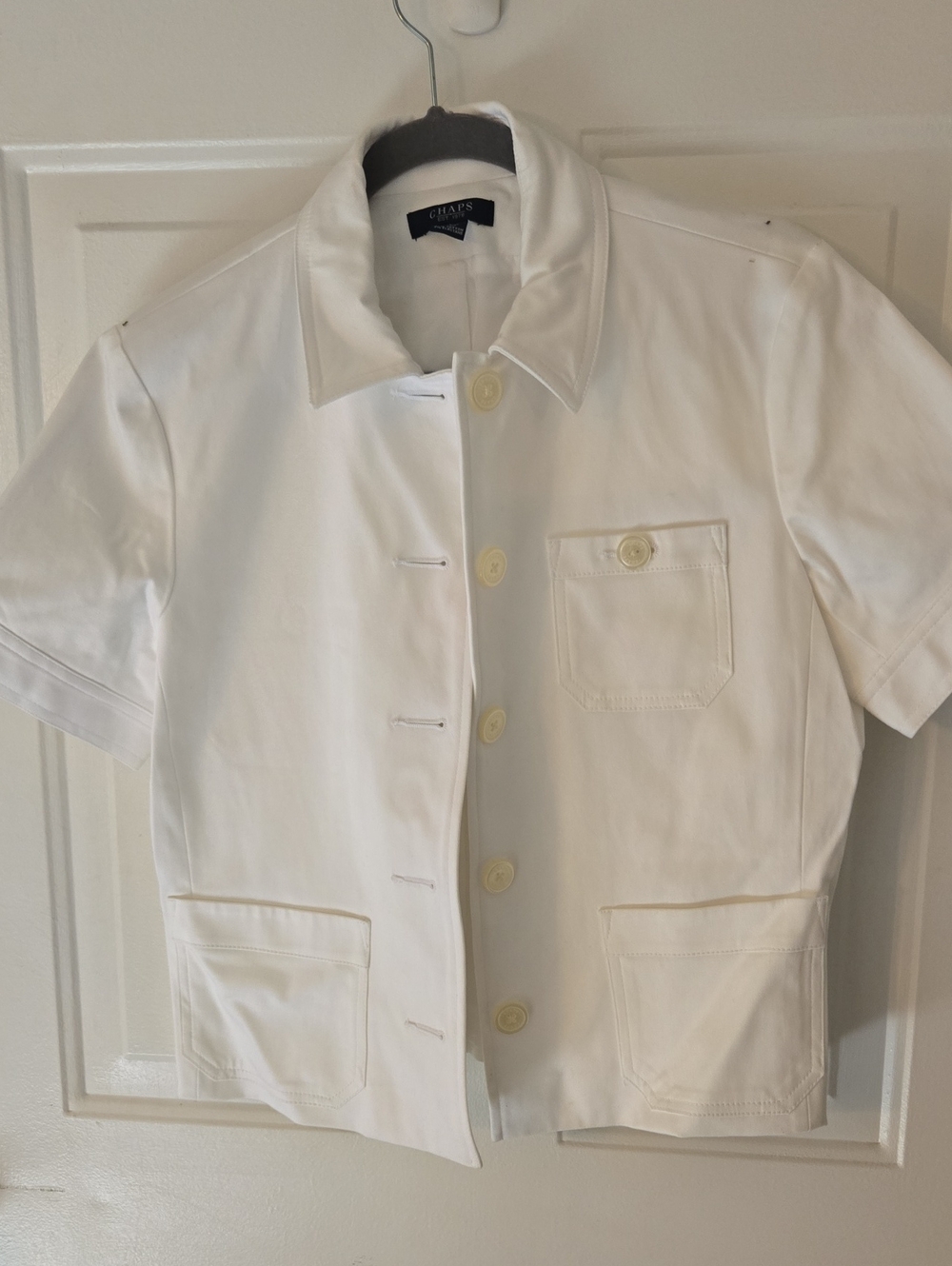 Chaps Women's Short-Sleeve White Button-Front Jacket
